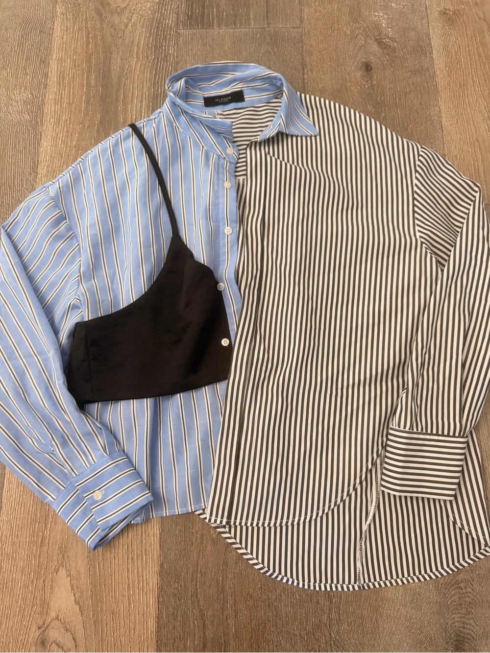 Ifu.house  Mixed-Stripe Button-Down Shirt in Blue & Black/White 0381